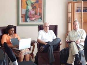 Keisha Brooks, Dwight Armstrong, and Dick Buten at board meeting in Tegucigalpa.