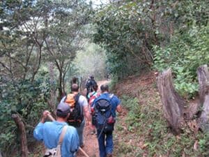 Hiking out to do clinic at a school